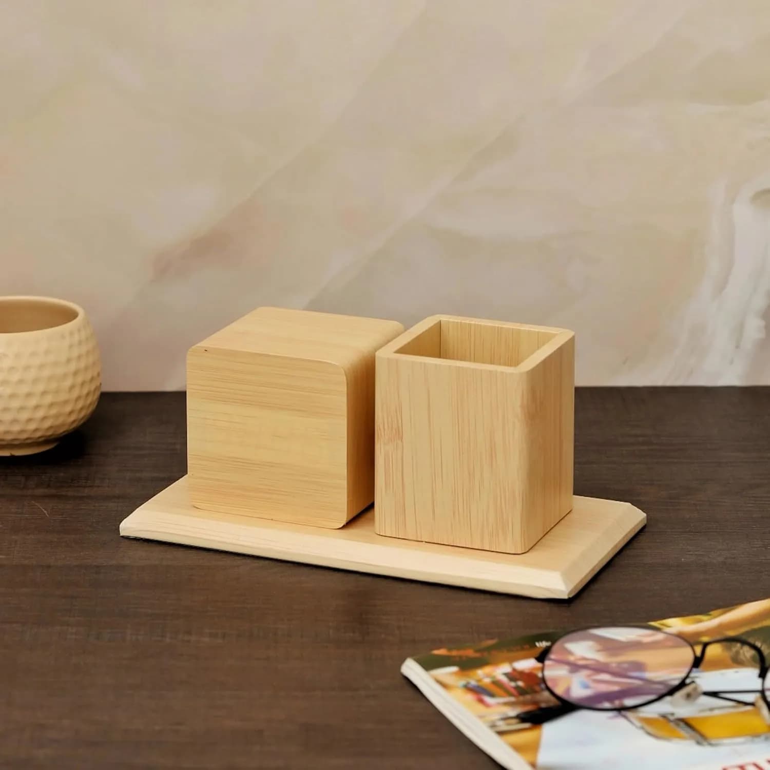 WOODEN CLOCK WITH  PEN STAND