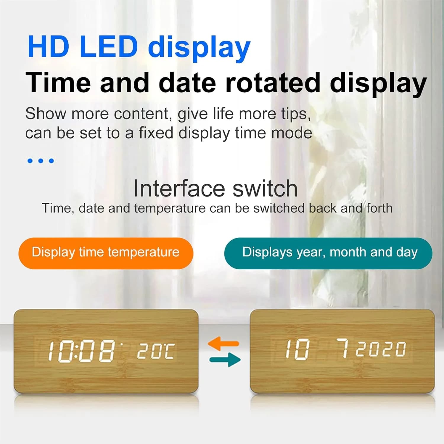 Wooden Digital Alarm Clock With Wireless Charging