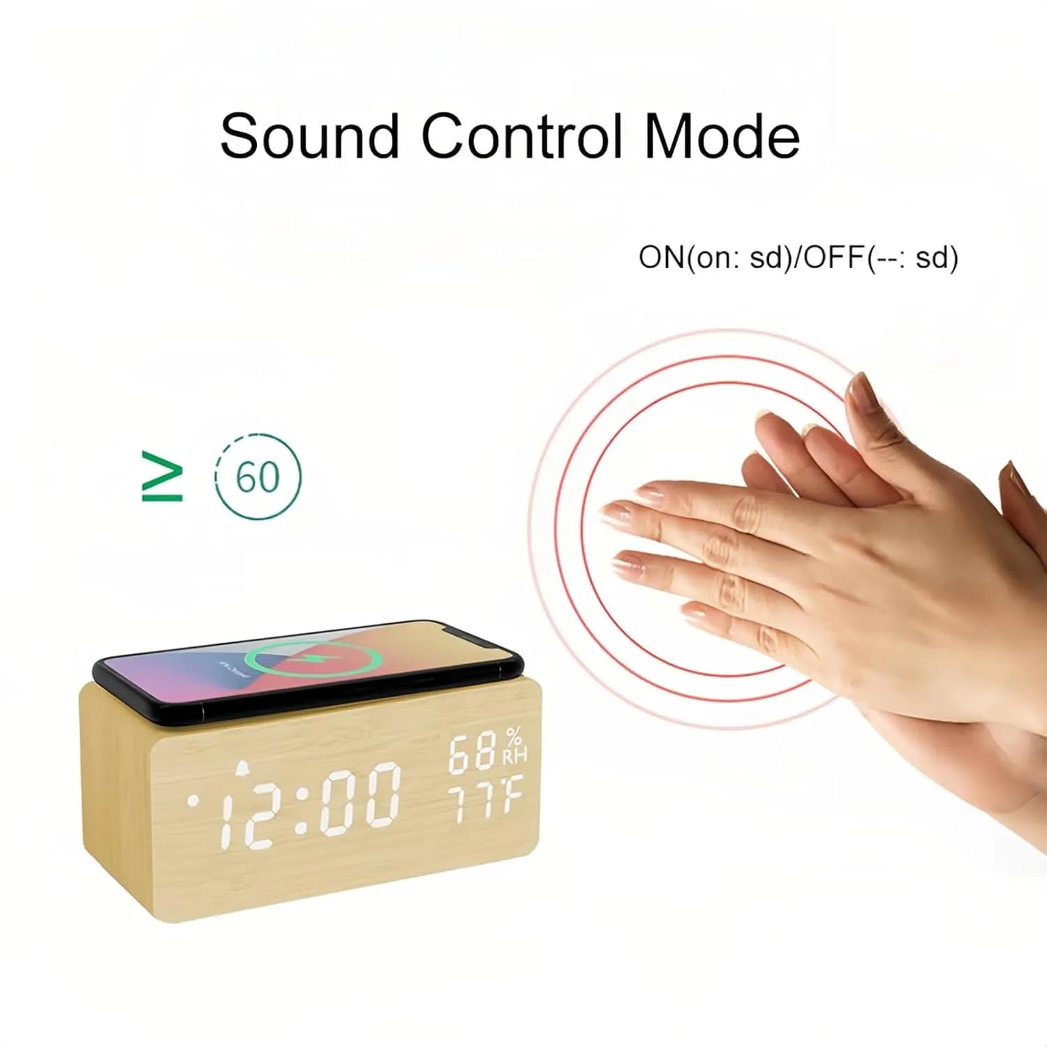WOODEN TABLE CLOCK WITH WIRELESS CHARGING 